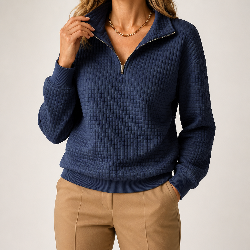 Sloane | Womens Waffle Knit Quarter Zip Sweatshirt Jumper, Navy