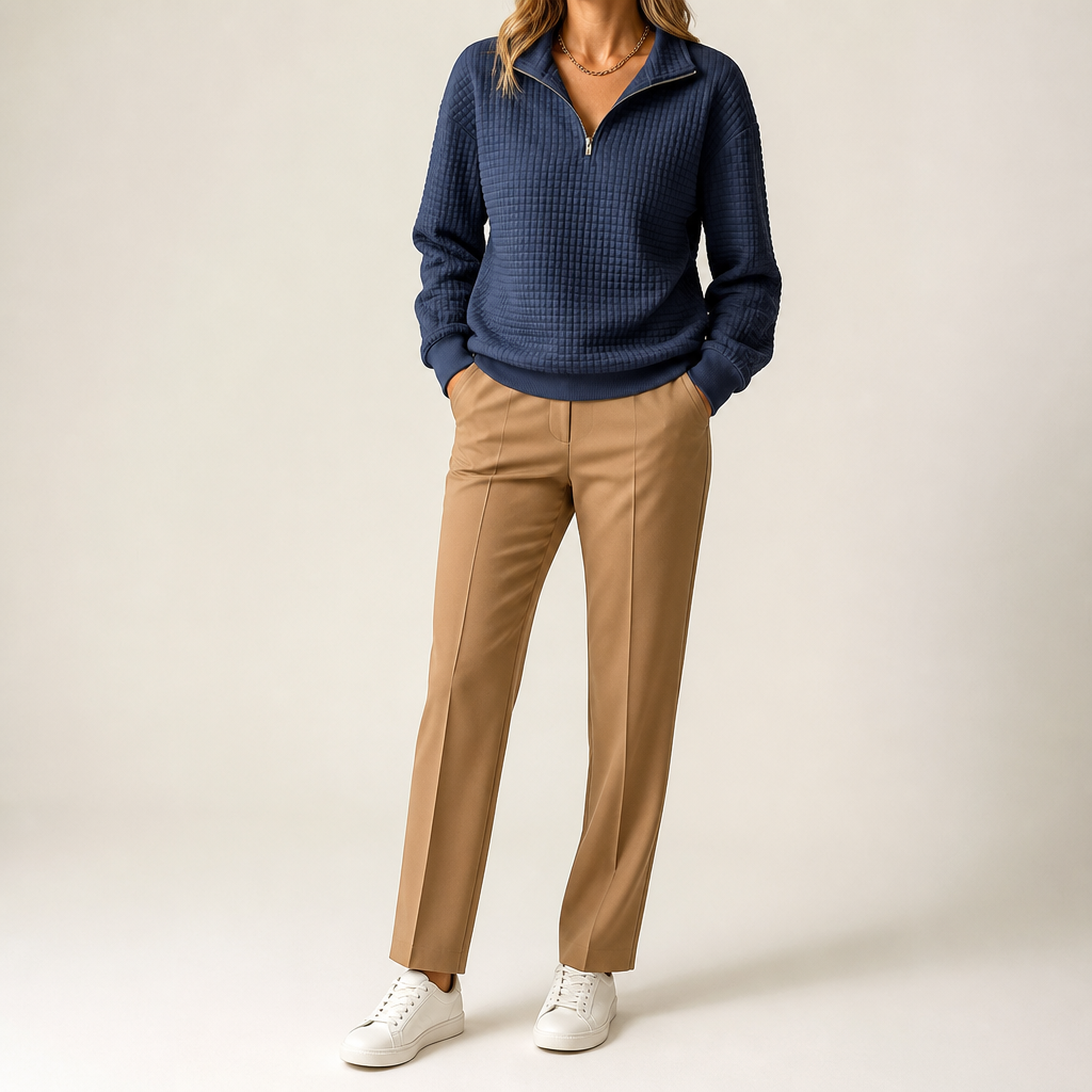 Sloane | Womens Waffle Knit Quarter Zip Sweatshirt Jumper, Navy