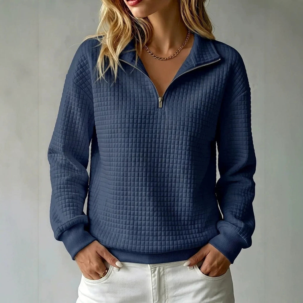 Sloane | Womens Waffle Knit Quarter Zip Sweatshirt Jumper - Navy