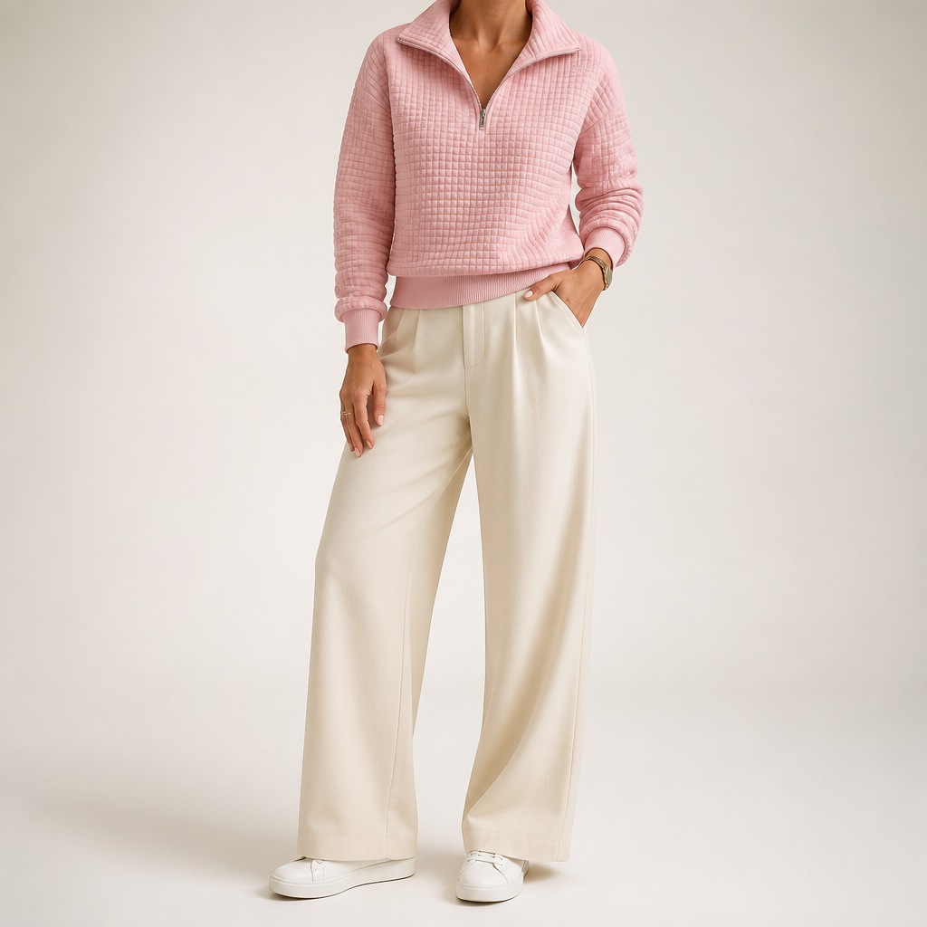 Sloane | Womens Waffle Knit Quarter Zip Sweatshirt Jumper, Pink