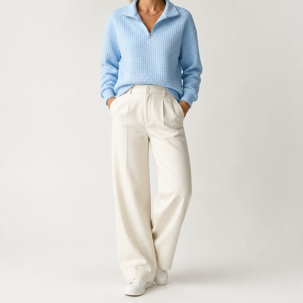 Sloane | Womens Waffle Knit Quarter Zip Sweatshirt Jumper, Sky Blue