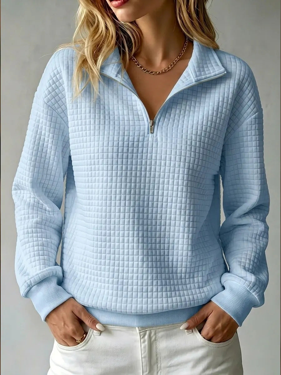 Sloane | Womens Waffle Knit Quarter Zip Sweatshirt Jumper - Sky Blue