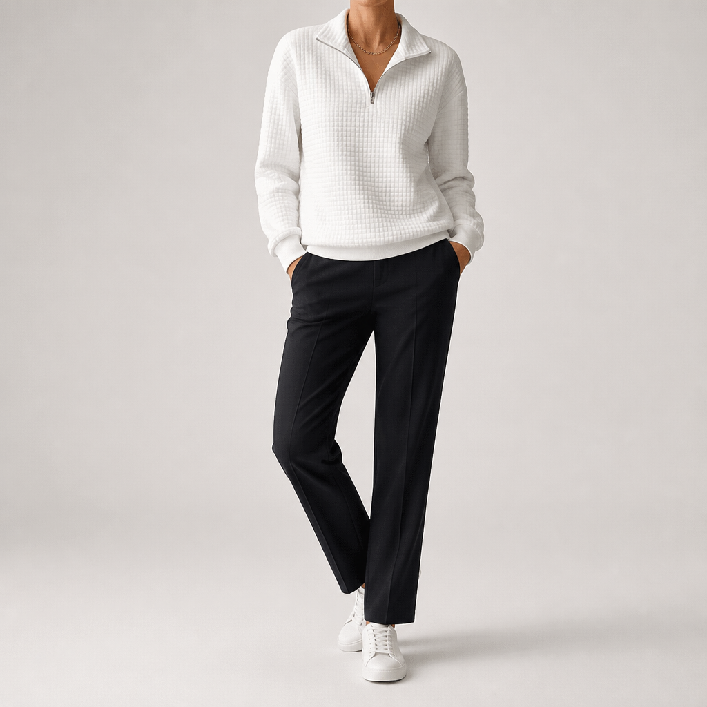 Sloane | Womens Waffle Knit Quarter Zip Sweatshirt Jumper, White