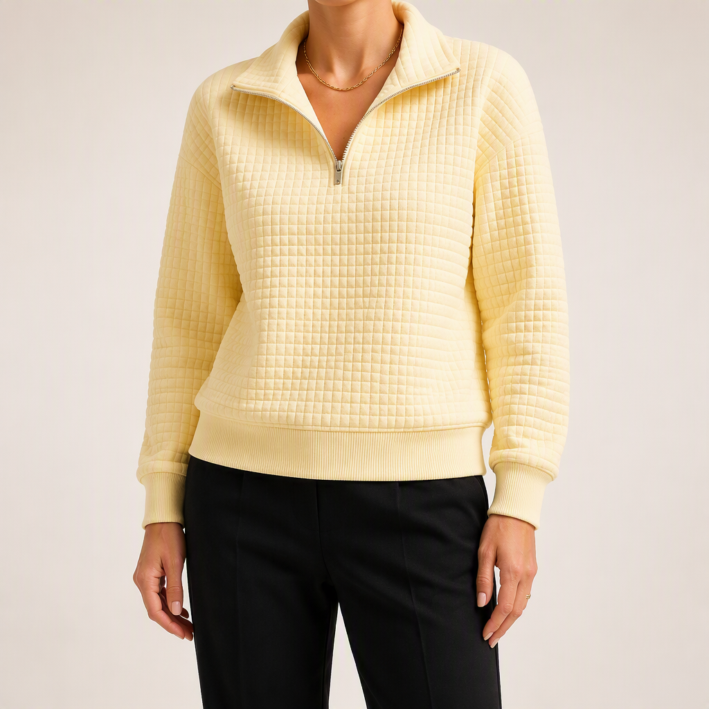 Sloane | Womens Waffle Knit Quarter Zip Sweatshirt Jumper, Yellow