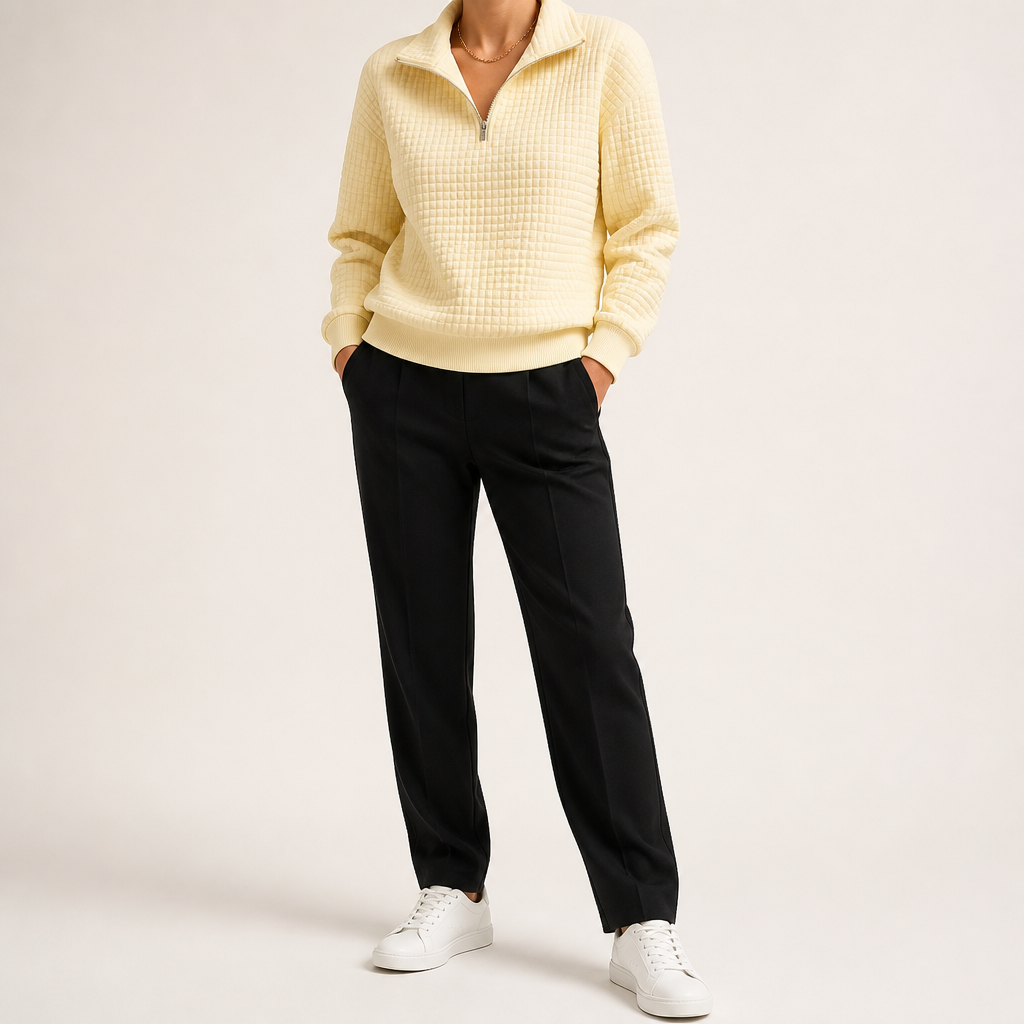 Sloane | Womens Waffle Knit Quarter Zip Sweatshirt Jumper, Yellow