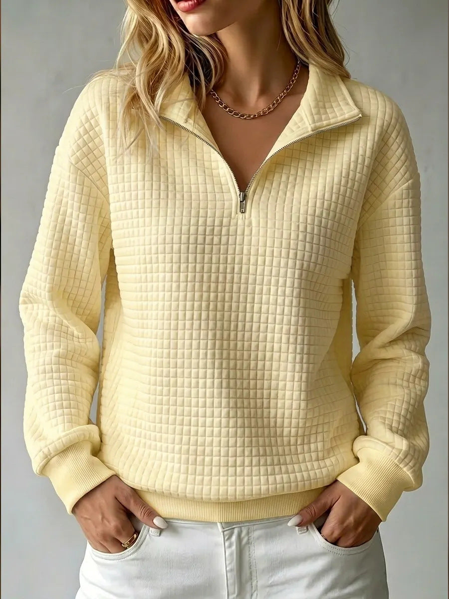 Sloane | Womens Waffle Knit Quarter Zip Sweatshirt Jumper - Yellow