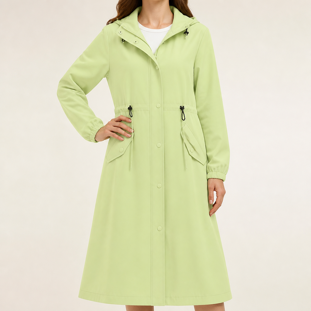 Solene | Womens Raincoat Waterproof Hooded Long Rain Poncho Jacket, Green