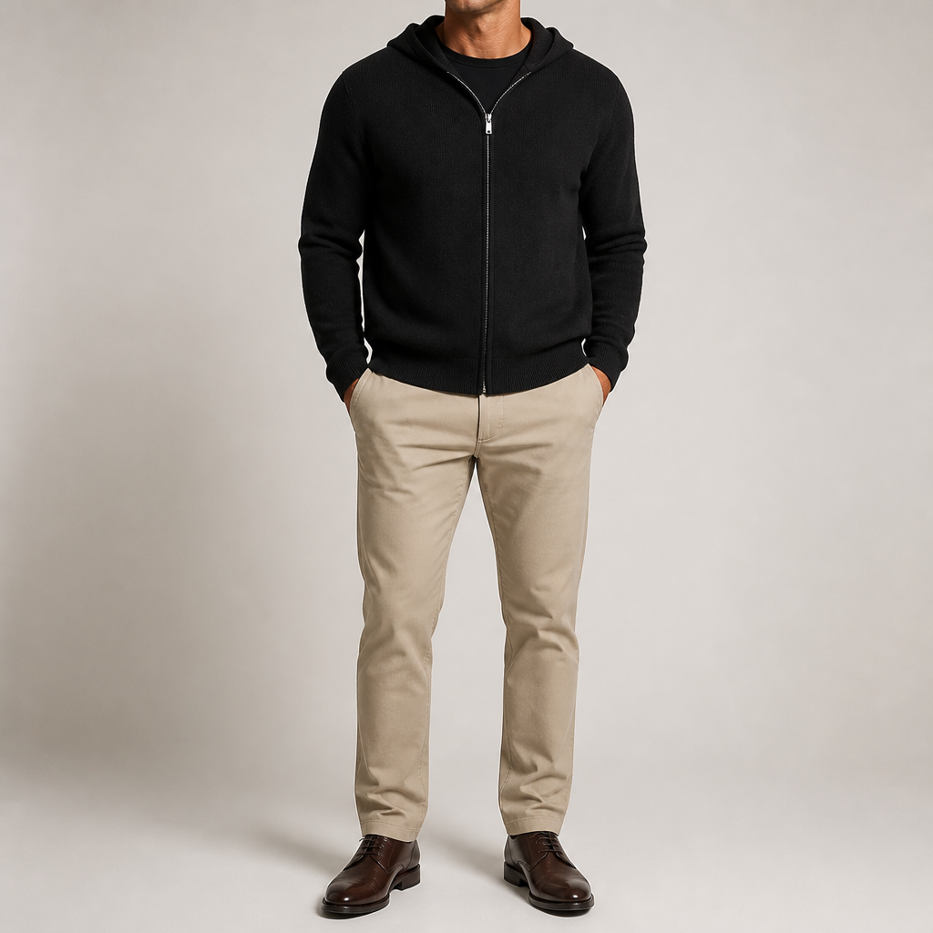 Soren | Mens Knitted Hooded Zip Up Jumper Sweater Cardigan, Black