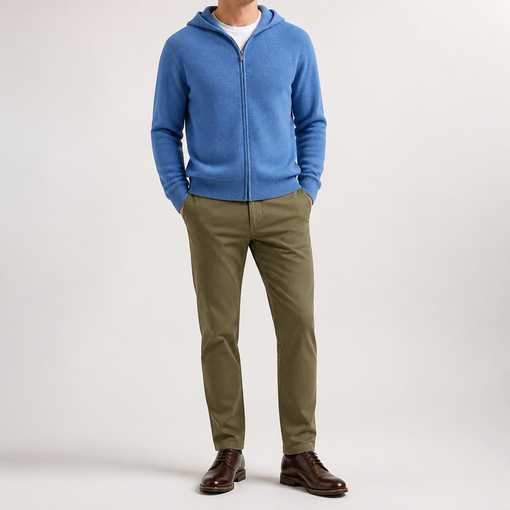 Soren | Mens Knitted Hooded Zip Up Jumper Sweater Cardigan, Blue