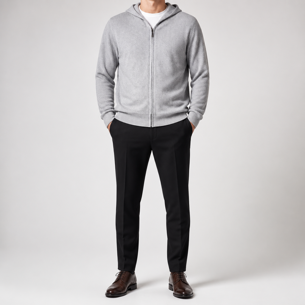 Soren | Mens Knitted Hooded Zip Up Jumper Sweater Cardigan, Grey