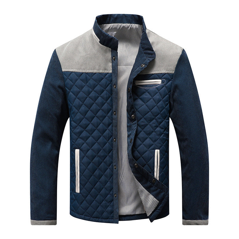 Stanley | Mens Quilted Stand Collar Jacket, White Grey