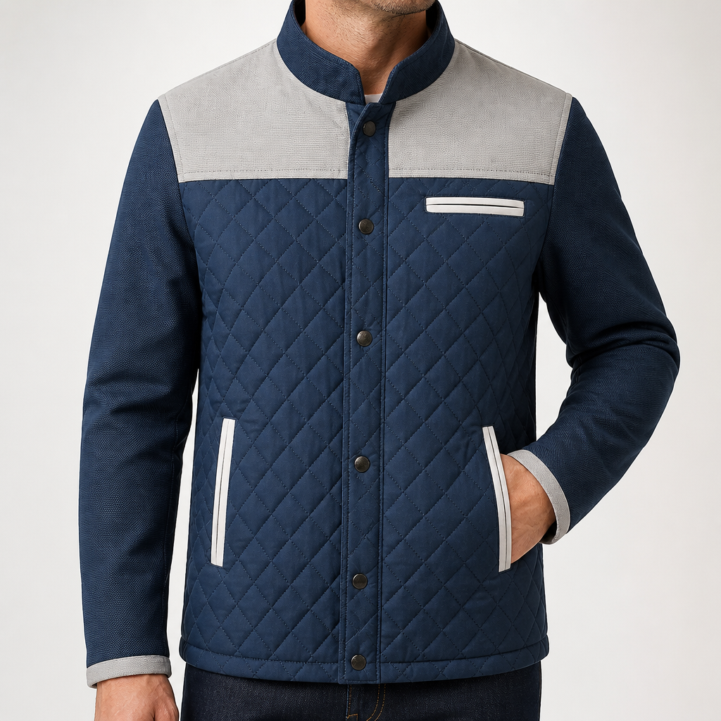 Stanley | Mens Quilted Stand Collar Autumn Corduroy Jacket, White Grey