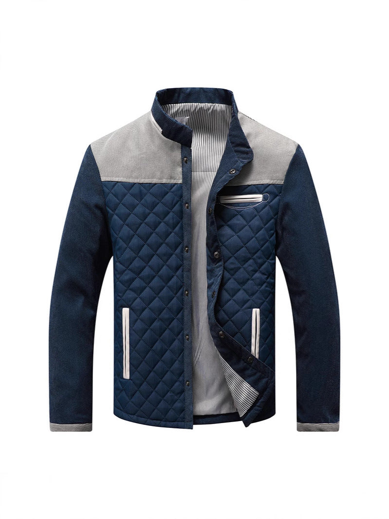 Stanley | Mens Quilted Stand Collar Jacket, White Grey