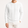 Sterling | Mens Cable Knitted Jumper Round Neck Loose Sweater, White