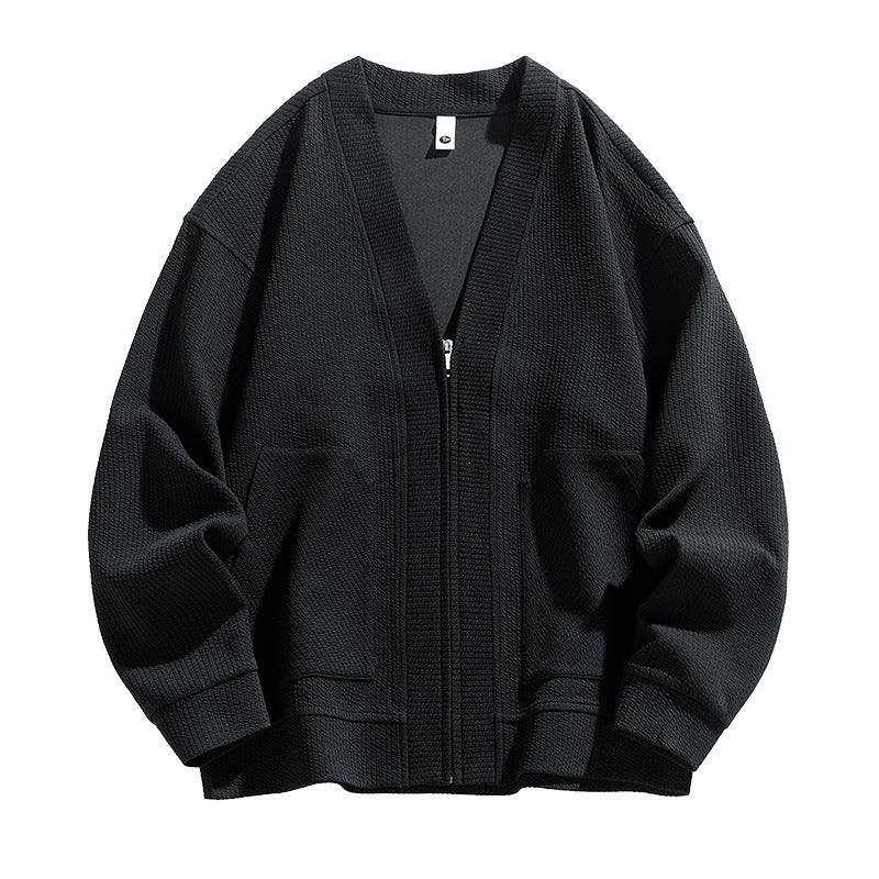 Sterling | Mens Zip Up Solid Colour Casual Cardigan - Black