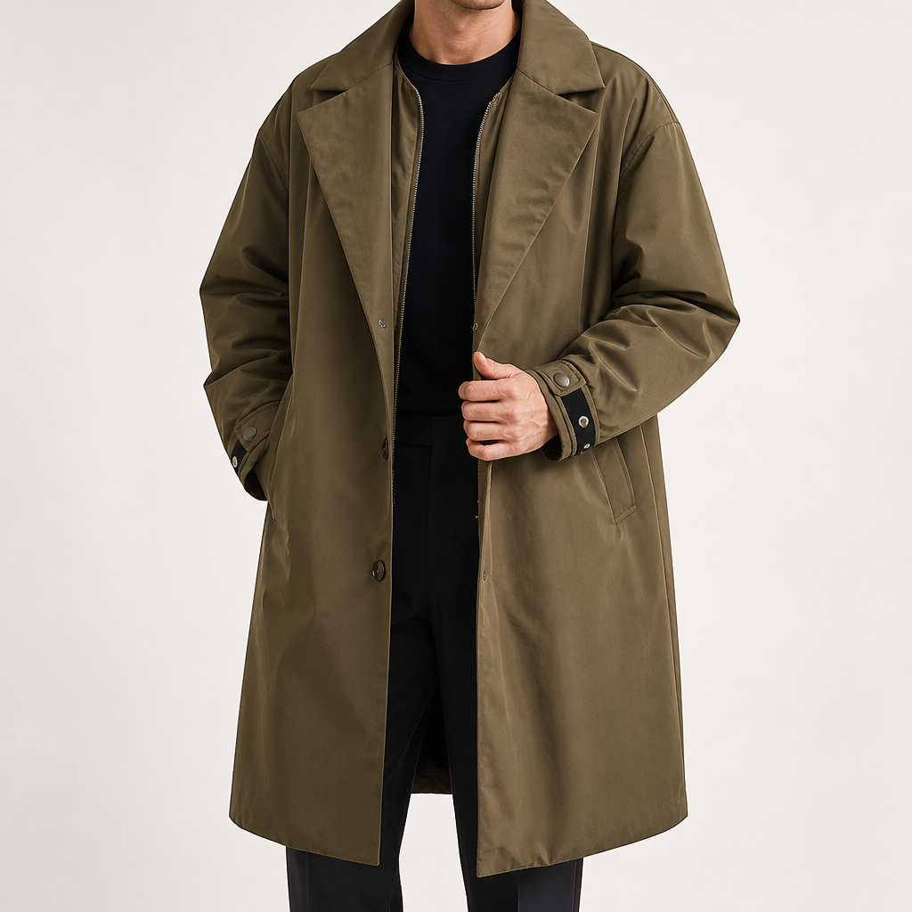 Sullivan | Mens Padded Coat Hooded Mid Length Winter Quilted Coat, Army Green