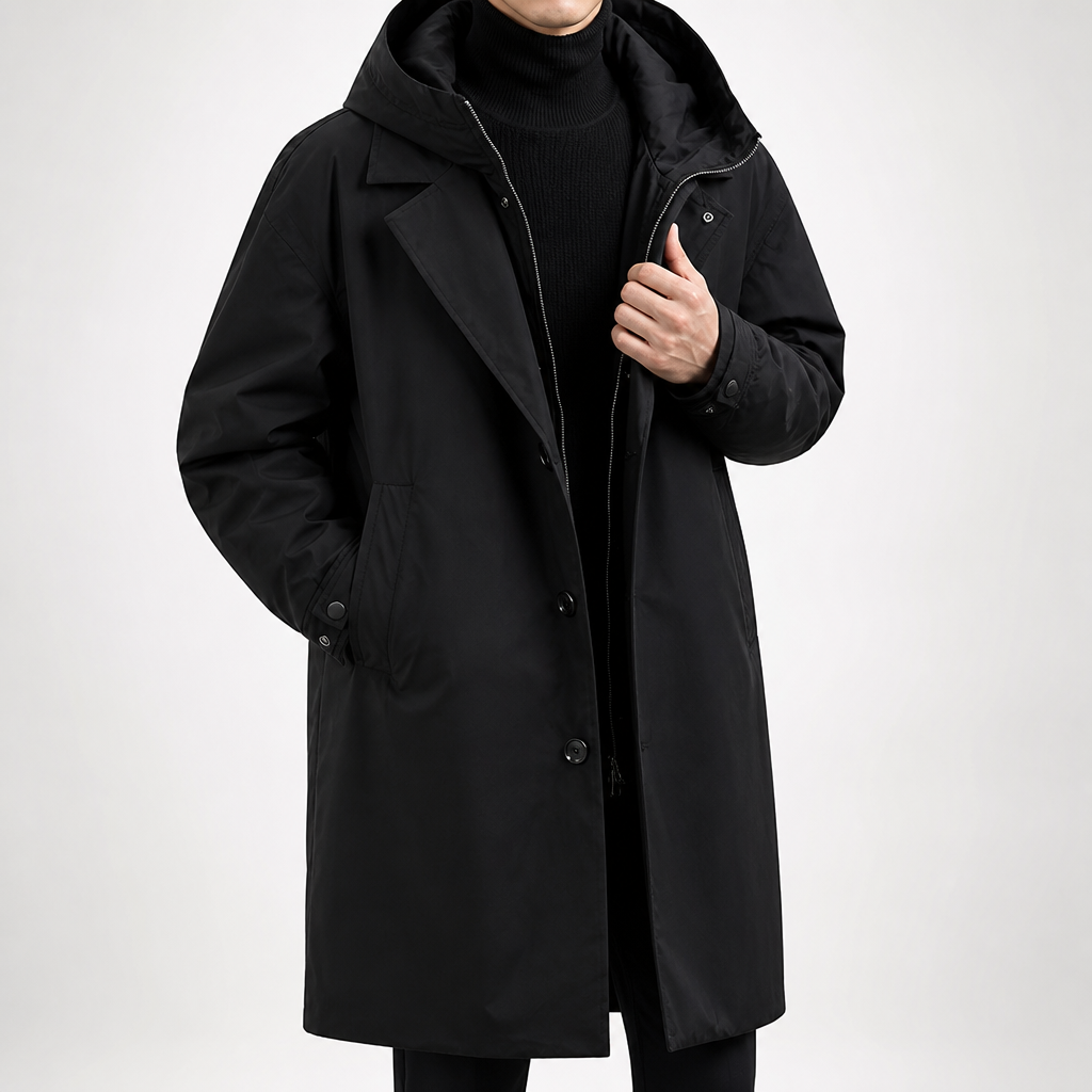 Sullivan | Mens Padded Coat Hooded Mid Length Winter Quilted Coat, Black 2