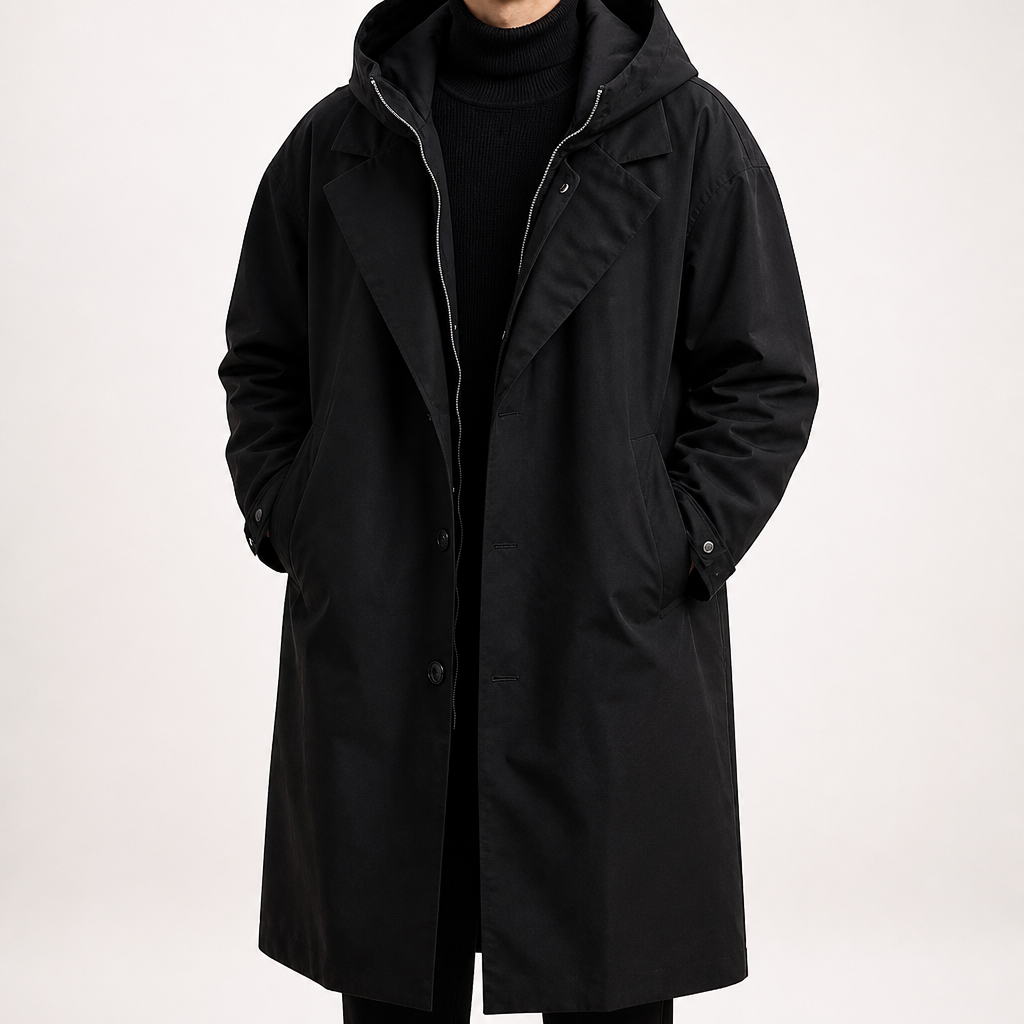 Sullivan | Mens Padded Coat Hooded Mid Length Winter Quilted Coat, Black