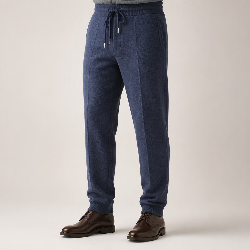 Sutton | Mens Wool Knitted Joggers Trousers Sweatpants Elasticated Waist Bottoms, Blue Grey