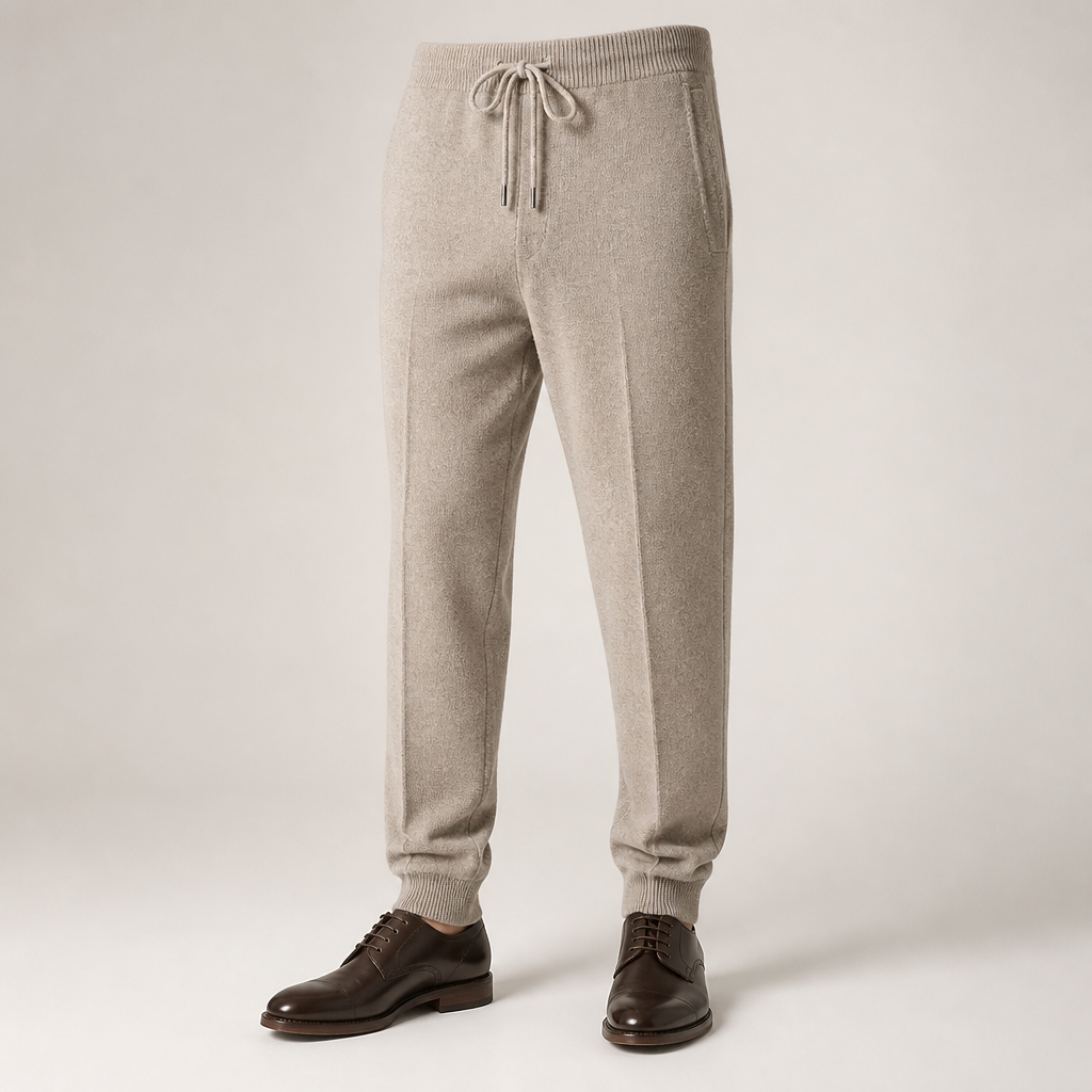 Sutton | Mens Wool Knitted Joggers Trousers Sweatpants Elasticated Waist Bottoms, Camel