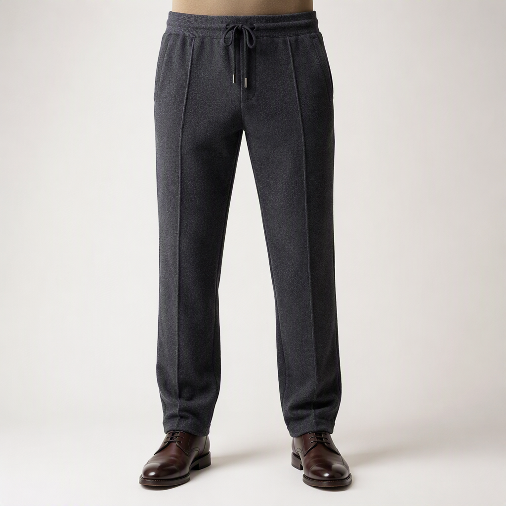 Sutton | Mens Wool Knitted Joggers Trousers Sweatpants Elasticated Waist Bottoms, Dark Grey