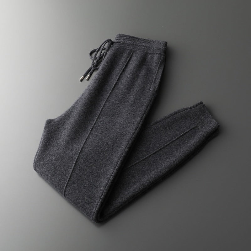 Sutton | Mens Wool Knitted Joggers Trousers Sweatpants Elasticated Waist Bottoms - Dark Grey