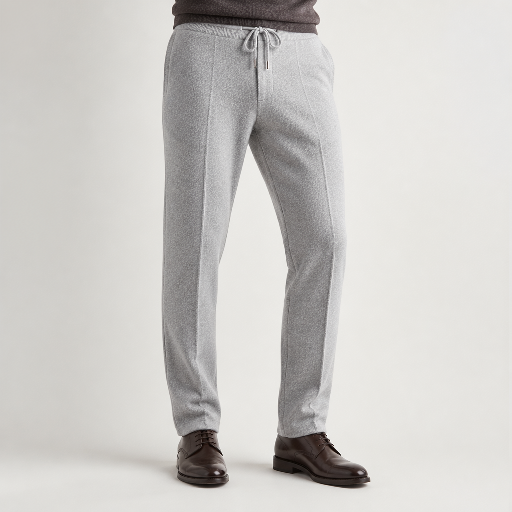 Sutton | Mens Wool Knitted Joggers Trousers Sweatpants Elasticated Waist Bottoms, Light Grey