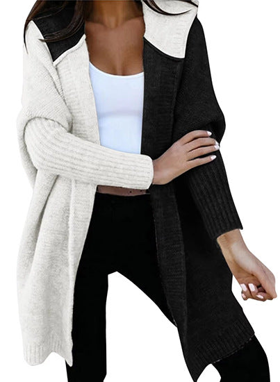Sybil | Womens Hooded Colour Block Knitted Cardigan, Black White