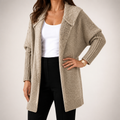Sybil | Womens Hooded Colour Block Knitted Cardigan, Khaki Camel
