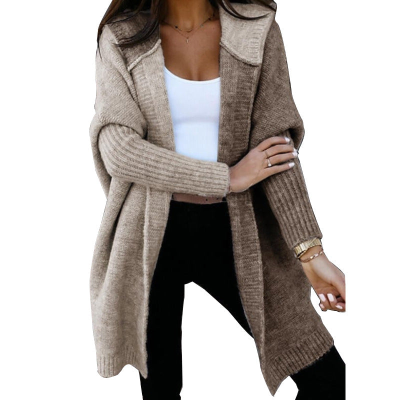 Sybil | Womens Hooded Colour Block Knitted Cardigan, Khaki Camel