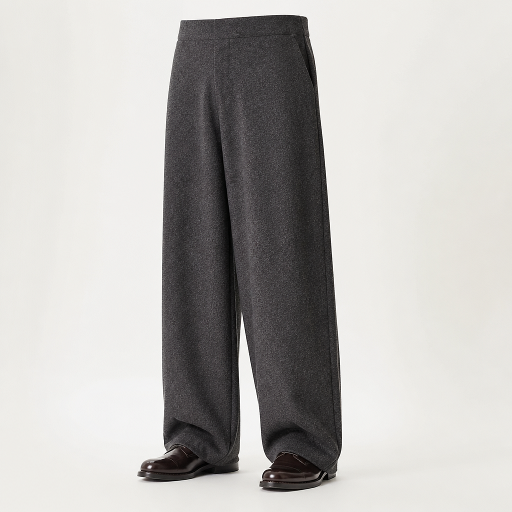 Sylvester | Mens Wide Leg Double Pleated Drape Casual Smart Trousers, Dark Grey