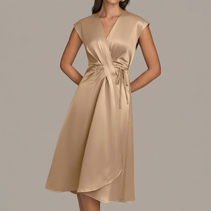 Sylvie | Cocktail Satin Midi Wedding Guest Evening Formal Dresses - 1