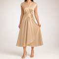 Sylvie | Cocktail Satin Midi Wedding Guest Evening Formal Dresses, Champagne