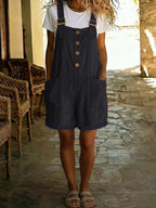 Sylvie Cotton Linen Dungarees - Black