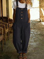Sylvie Cotton Linen Dungarees - Black