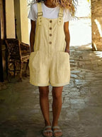 Sylvie Cotton Linen Dungarees - Light Yellow