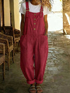 Sylvie Cotton Linen Dungarees - Red