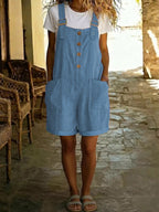 Sylvie Cotton Linen Dungarees - Sky Blue