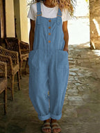 Sylvie Cotton Linen Dungarees - Sky Blue