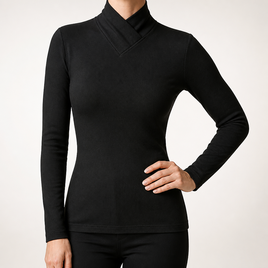 Talia | Womens Half Turtleneck Long Sleeve Ribbed Top, Black