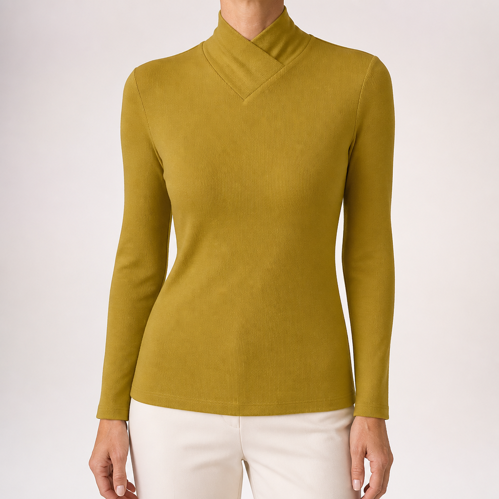 Talia | Womens Half Turtleneck Long Sleeve Ribbed Top, Mustard