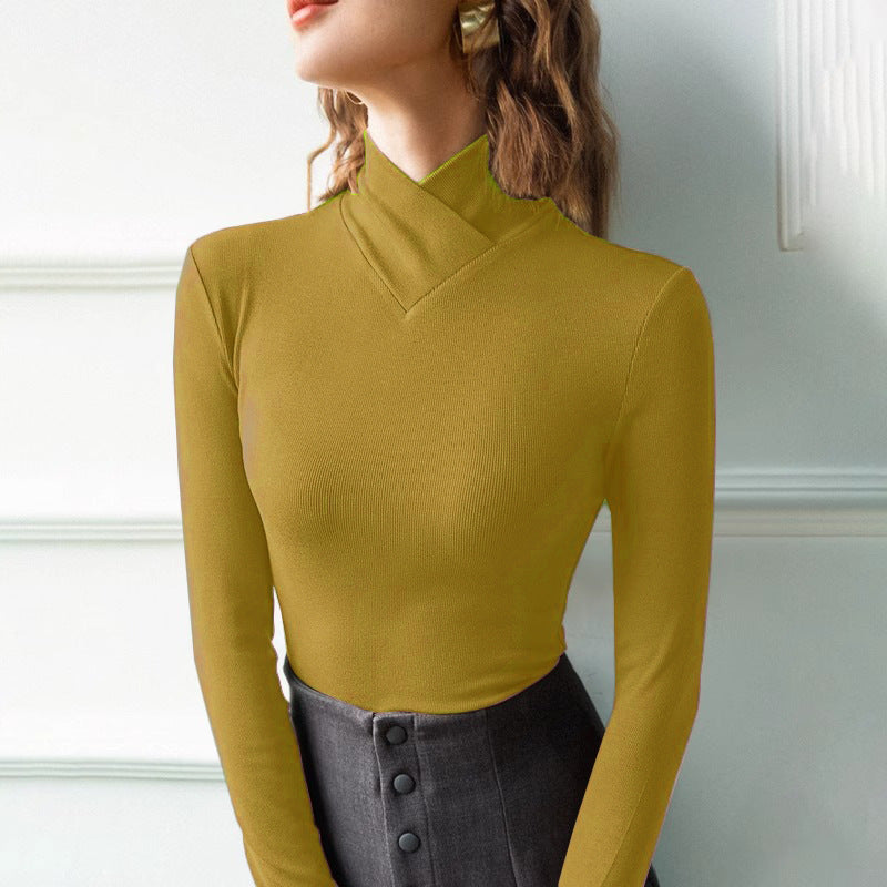 Talia | Womens Half Turtleneck Long Sleeve Top - Mustard Yellow