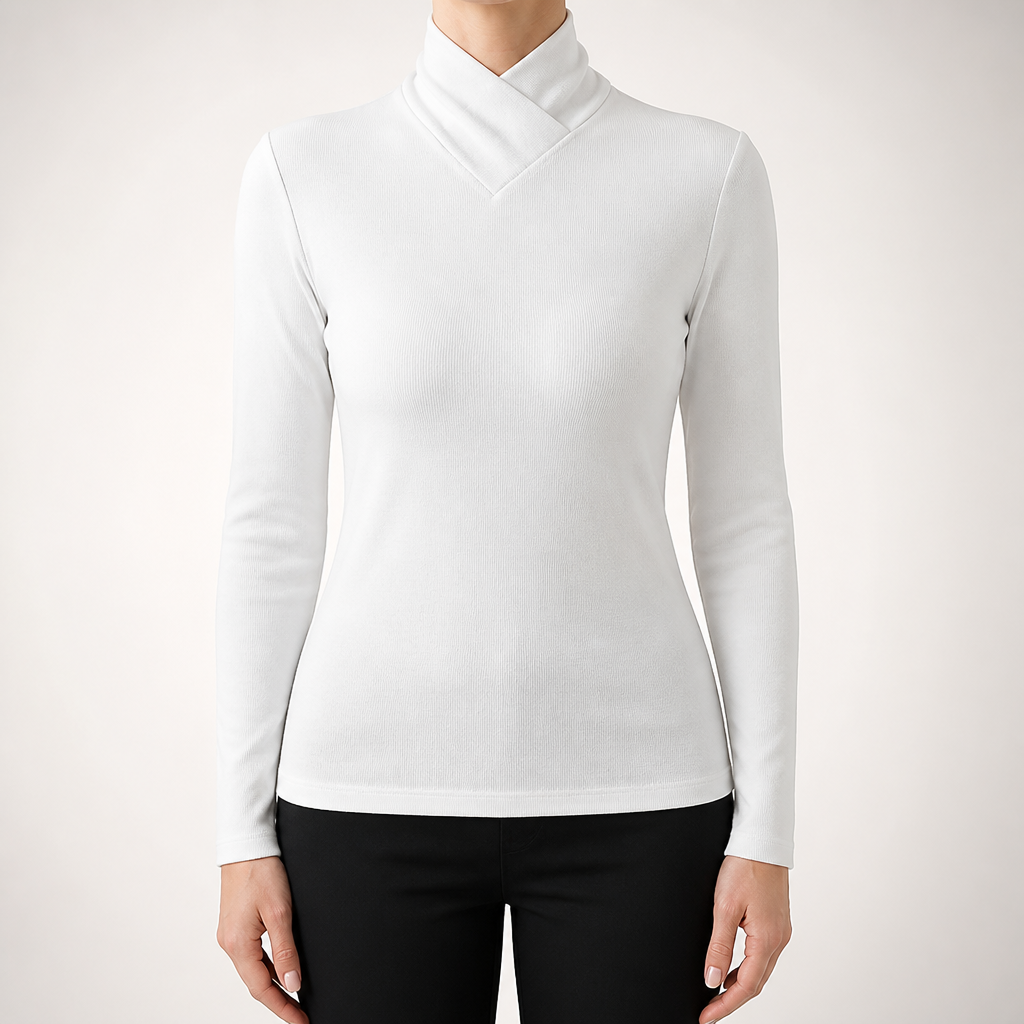 Talia | Womens Half Turtleneck Long Sleeve Ribbed Top, White