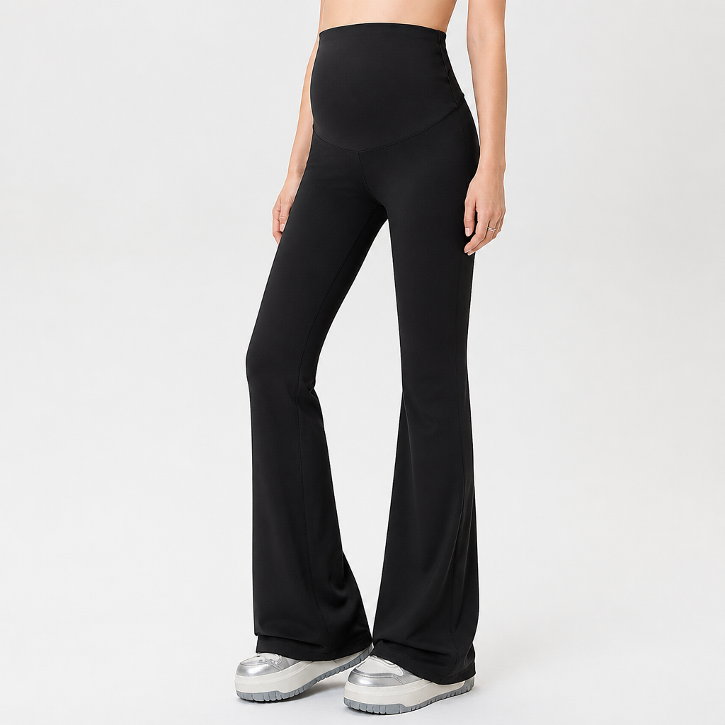 Talia | Womens Maternity High Waist Flared Yoga Leggings, Black 2