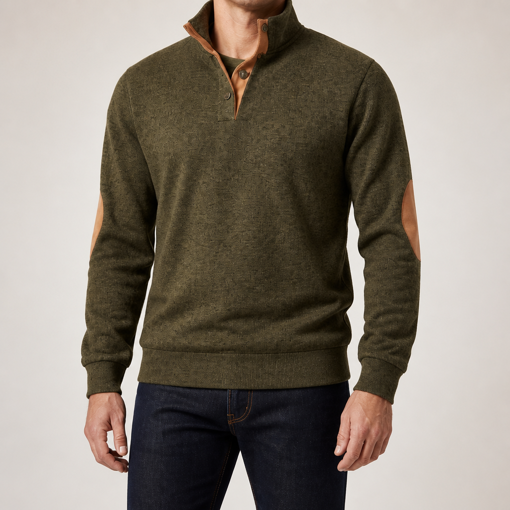 Thaddeus | Mens Knitted Cardigan Stand Collar Casual Shirt, Army Green
