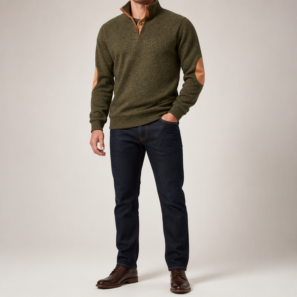 Thaddeus | Mens Knitted Cardigan Stand Collar Casual Shirt, Army Green