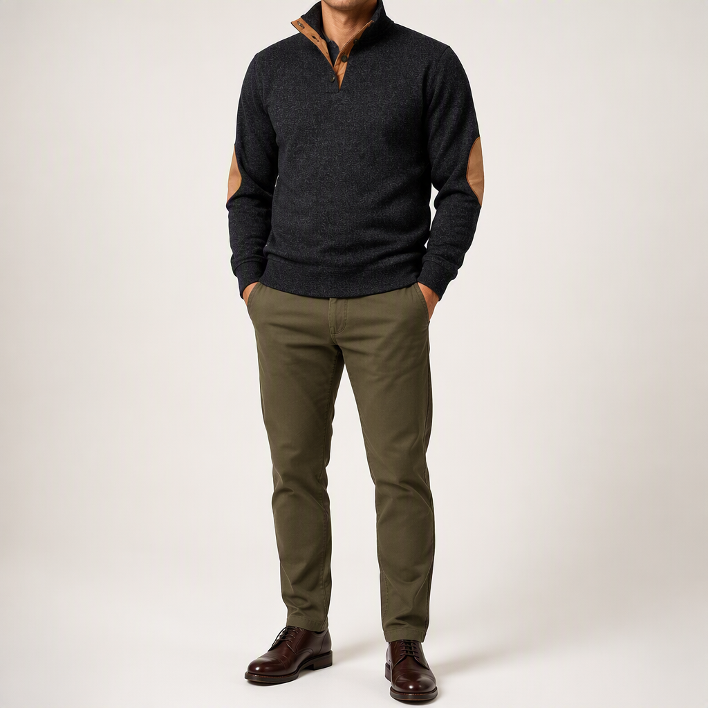 Thaddeus | Mens Knitted Cardigan Stand Collar Casual Shirt, Black