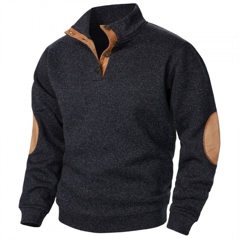 Thaddeus | Mens Knitted Cardigan Stand Collar Casual Shirt - Black