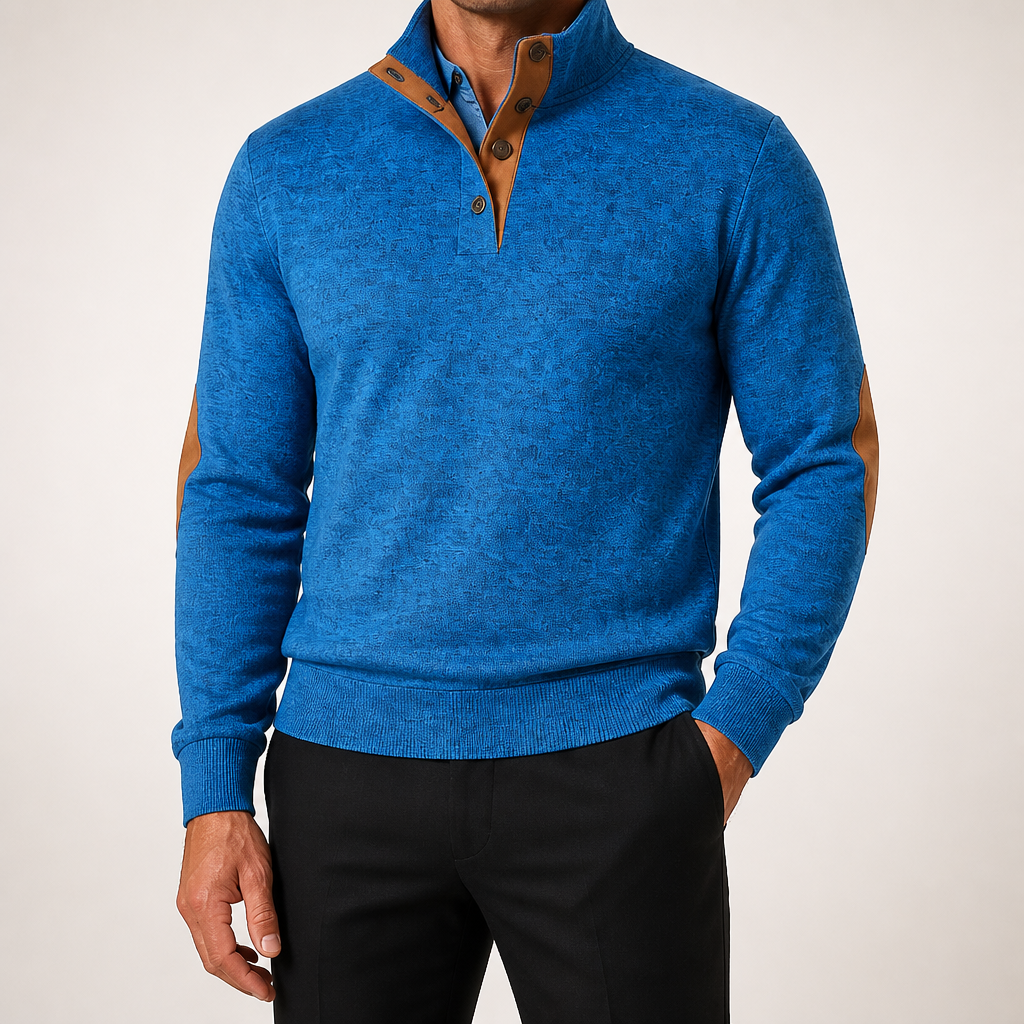 Thaddeus | Mens Knitted Cardigan Stand Collar Casual Shirt, Blue