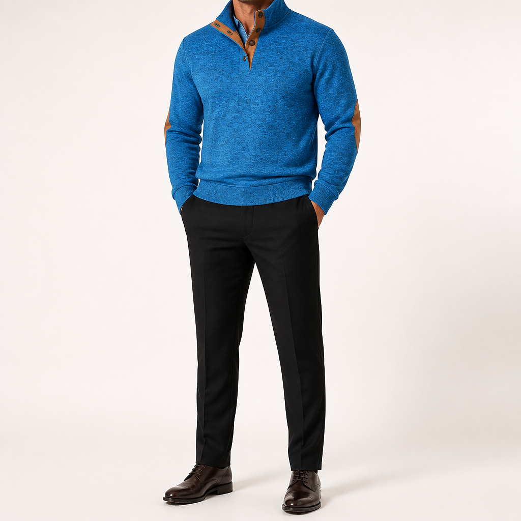 Thaddeus | Mens Knitted Cardigan Stand Collar Casual Shirt, Blue